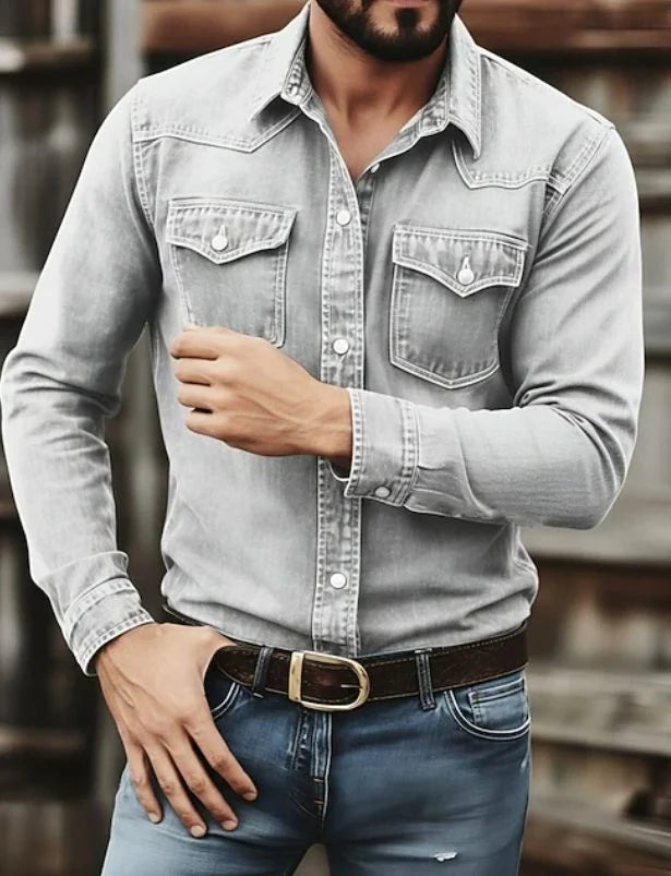 Ambretta | Men's Denim Button-Down Shirt Casual Fit 6