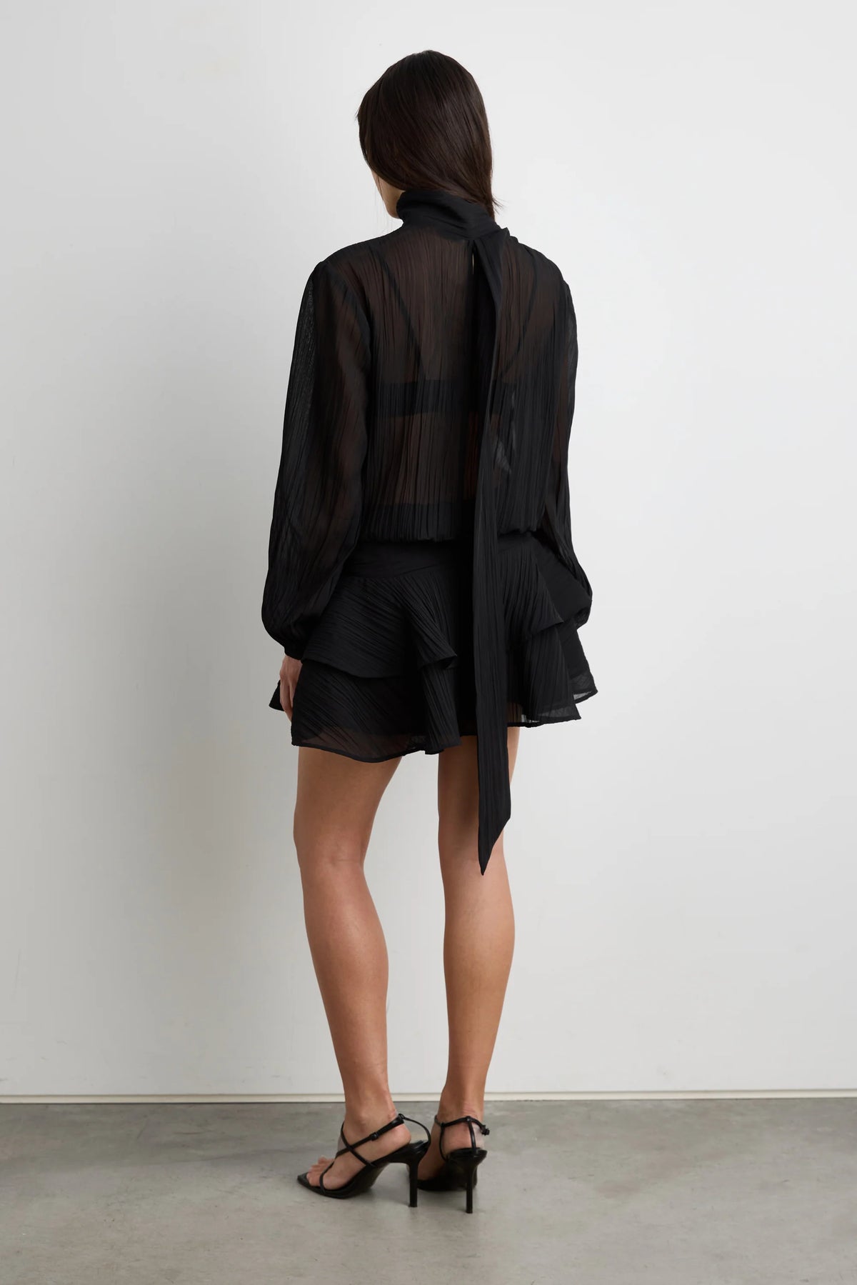 Black Sheer Ruffled Mini Dress | Women's Dress Size S 8