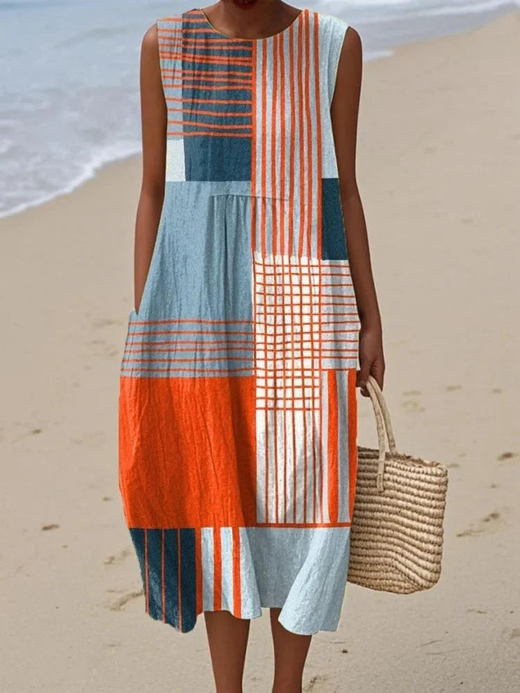 Elena | Women's Sleeveless Midi Dress Geometric Print 3