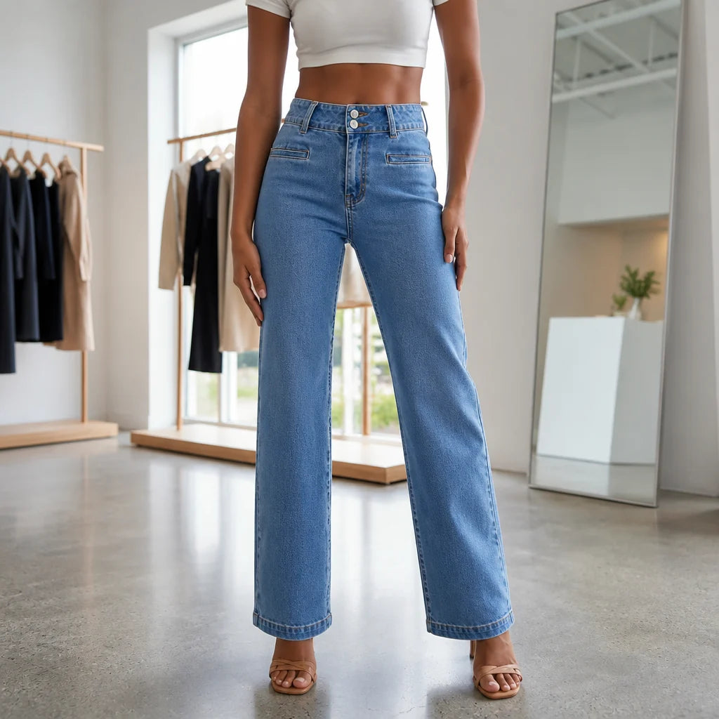 High-Waisted Wide Leg Jeans | Women's Double-Button Denim 10