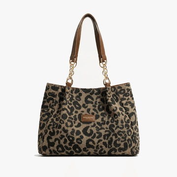 Leopard Print Tote Bag with Chain Detail | Women's Canvas Bag