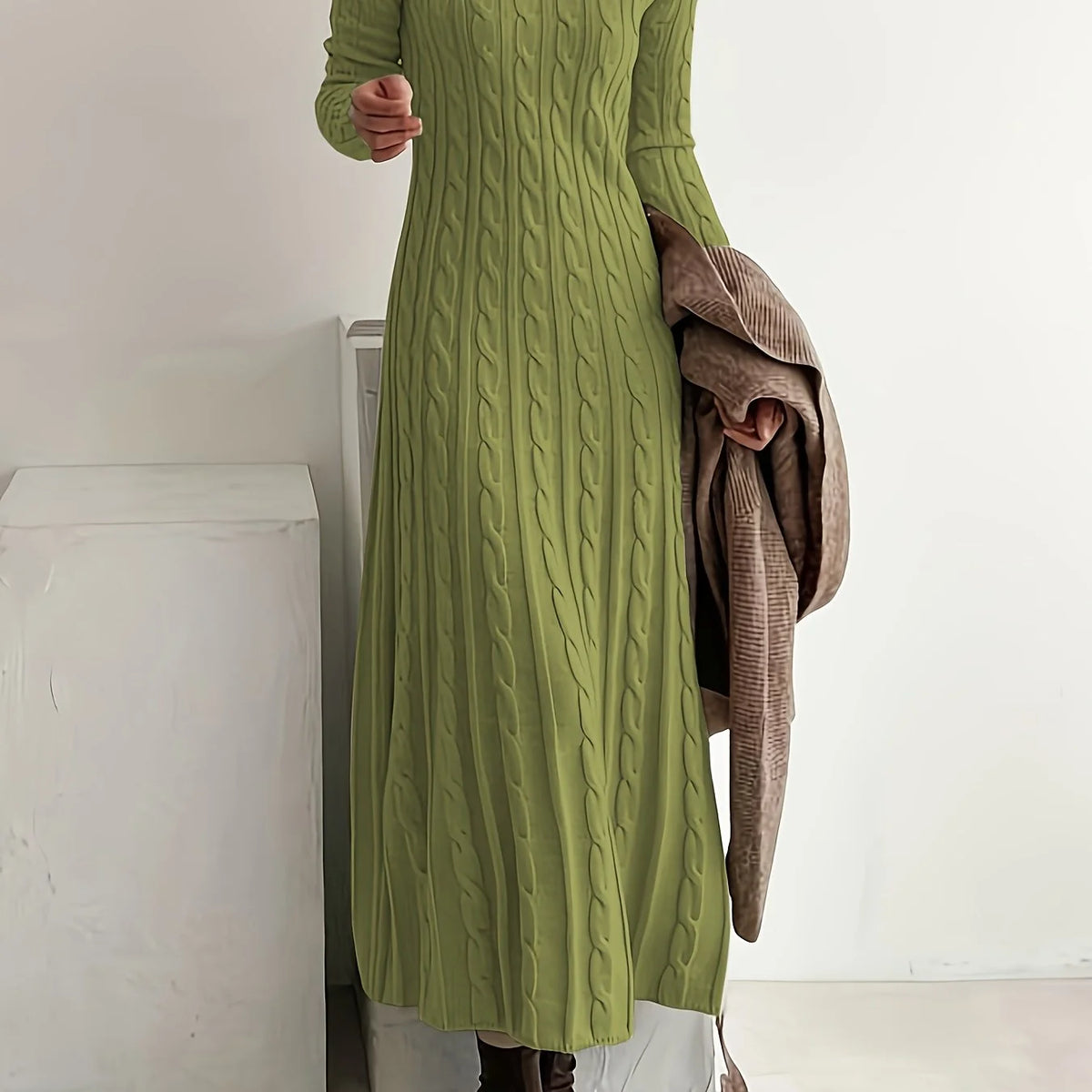 Lucinda | Long Sleeve Maxi Dress for Women in Cable-Knit 9