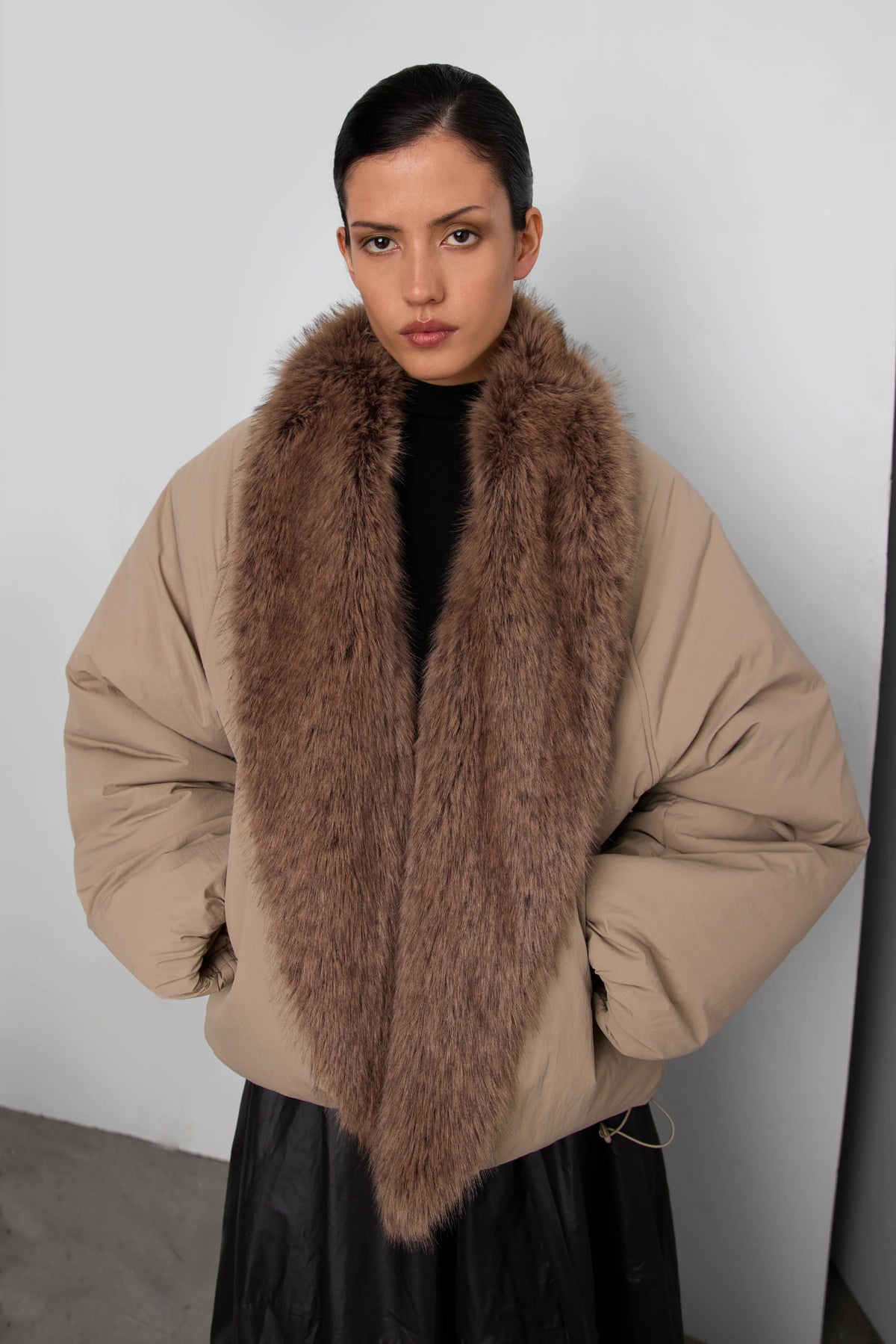 Oversized Black Puffer Jacket | Women's Reversible Faux Fur 9
