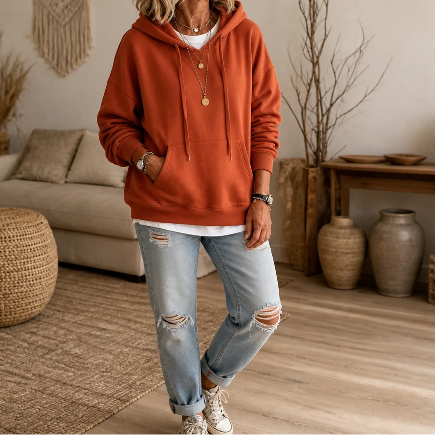 Oversized Cotton-Like Pullover Hoodie | Drop-Shoulder Relaxed Fit 11