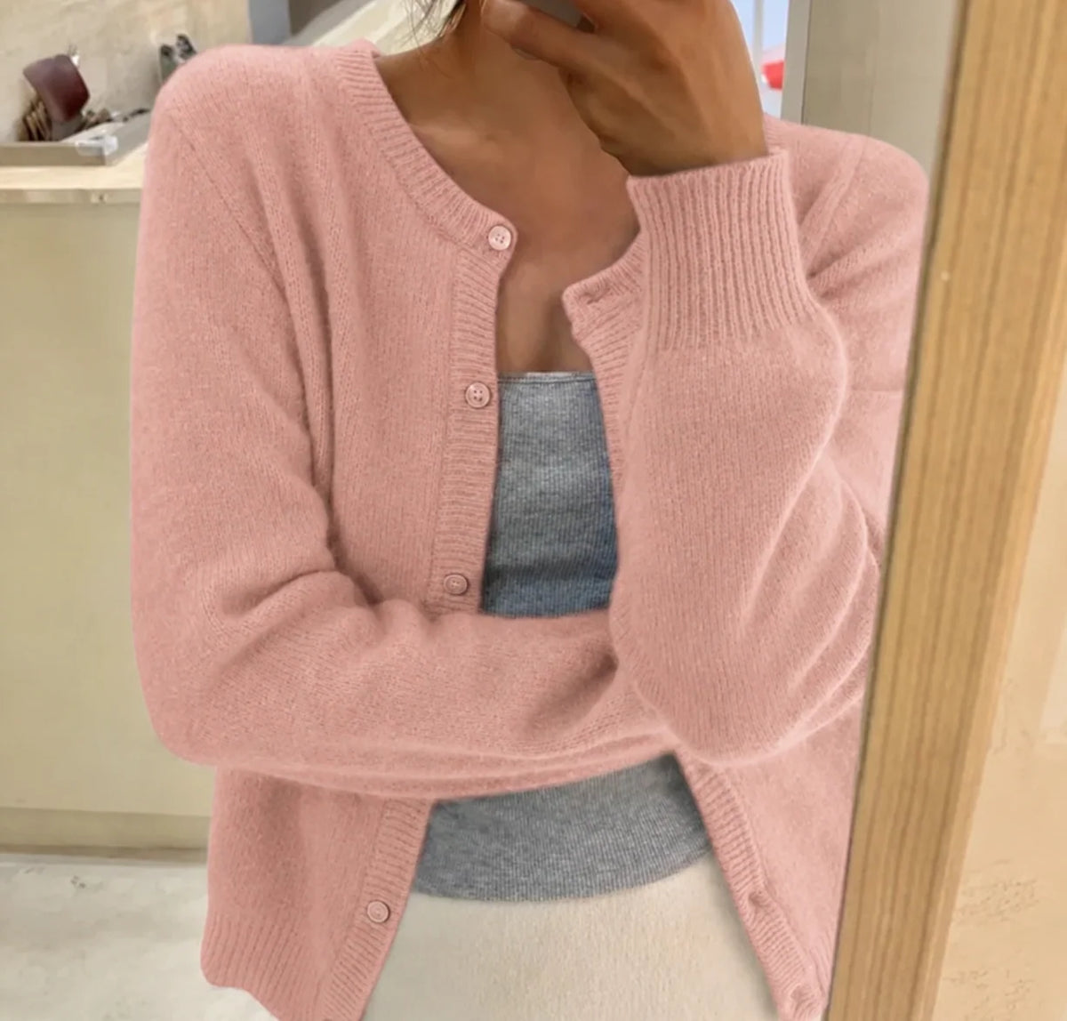 Soft Knit Cardigan with Button Front and Round Neckline 10
