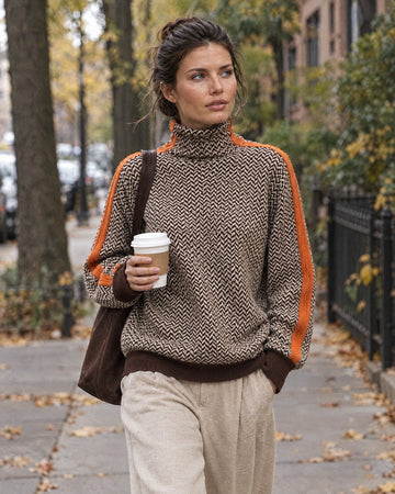High-Neck Sweater with Contrasting Stripes | Women's Knitwear