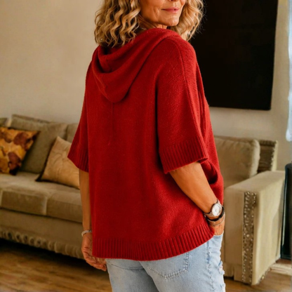 Loungel | Distressed Open-Knit Drawstring Hoodie