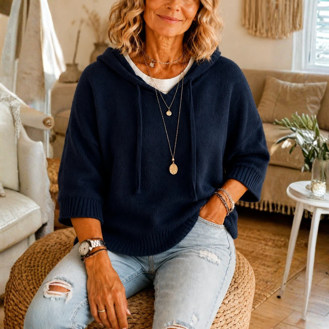 Loungel | Distressed Open-Knit Drawstring Hoodie