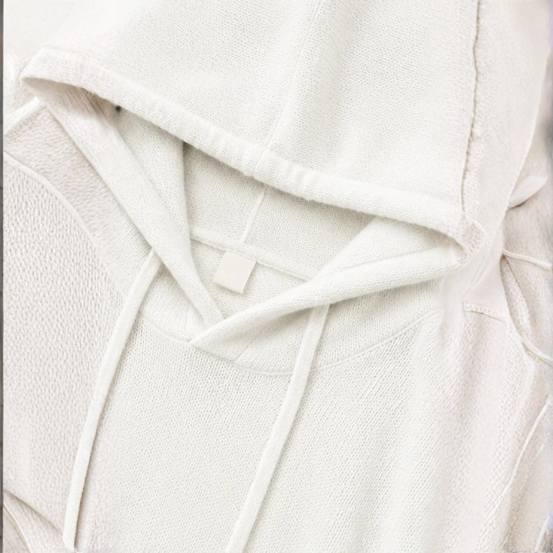 Loungel | Distressed Open-Knit Drawstring Hoodie