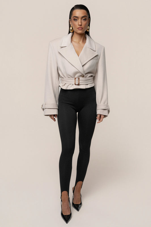 Beige Crop Jacket with Belted Waist | Women's Jacket 0