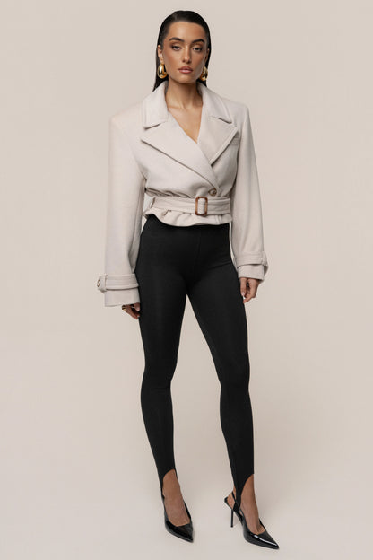 Beige Crop Jacket with Belted Waist | Women's Jacket 2
