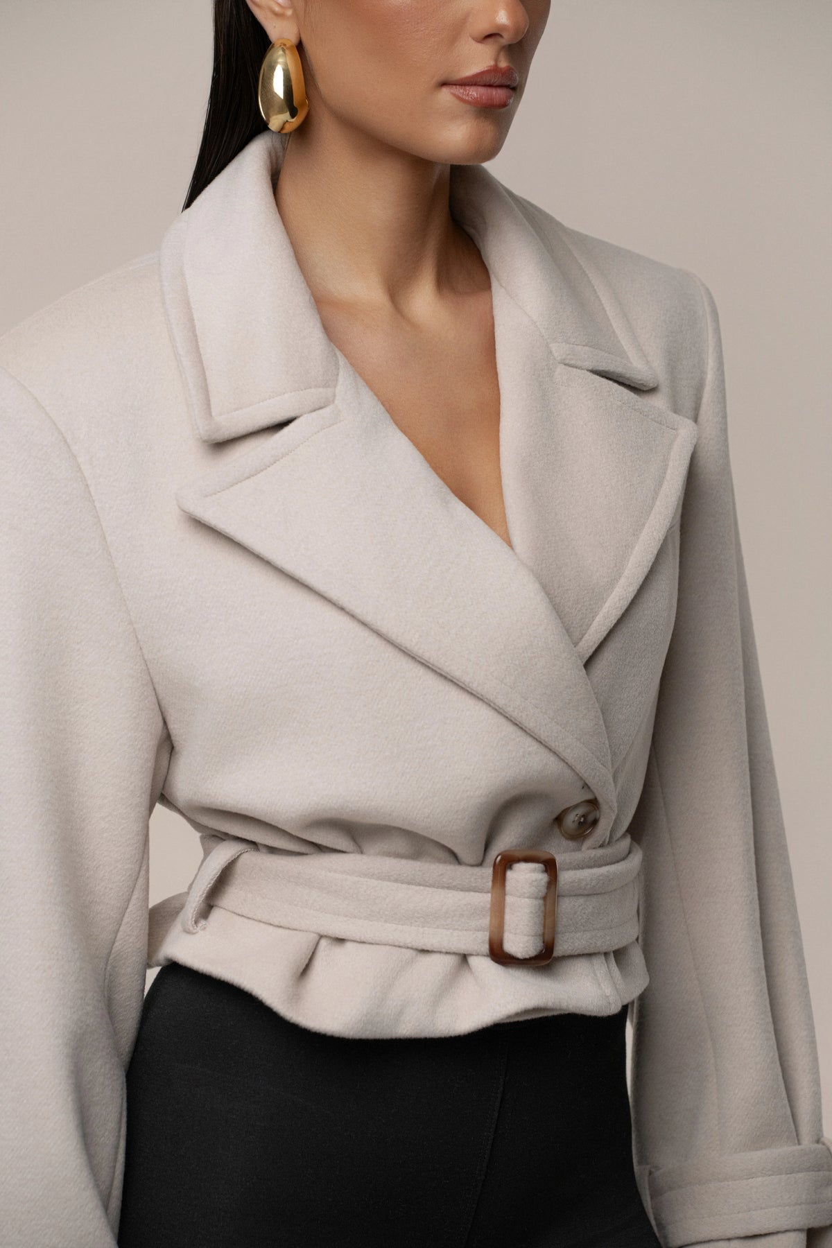 Beige Crop Jacket with Belted Waist | Women's Jacket 6