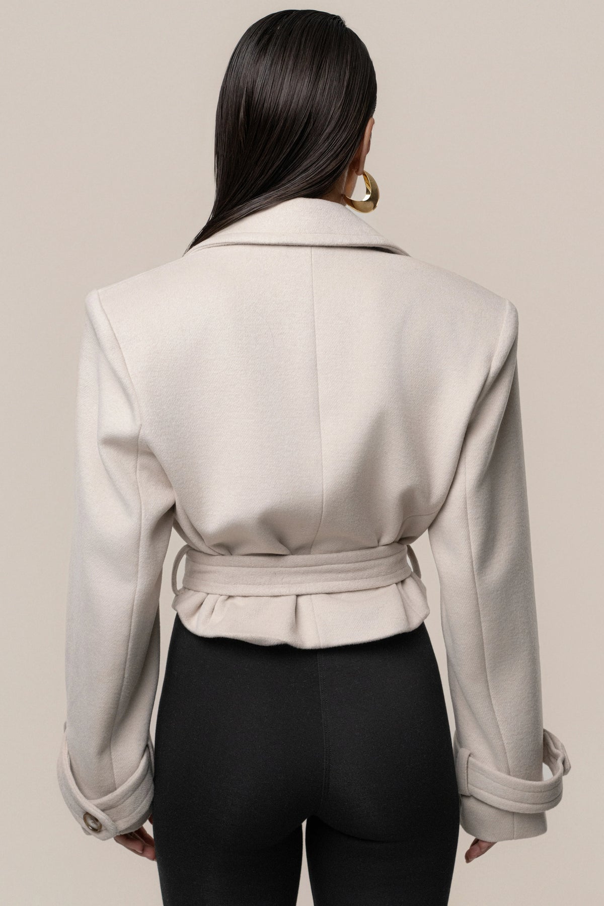 Beige Crop Jacket with Belted Waist | Women's Jacket 7