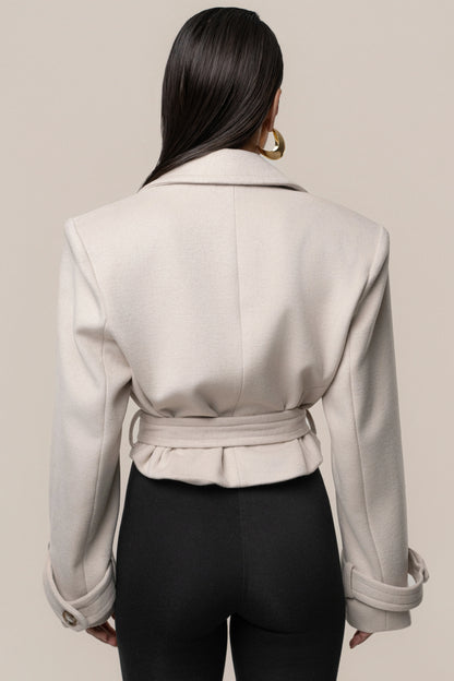 Beige Crop Jacket with Belted Waist | Women's Jacket 7