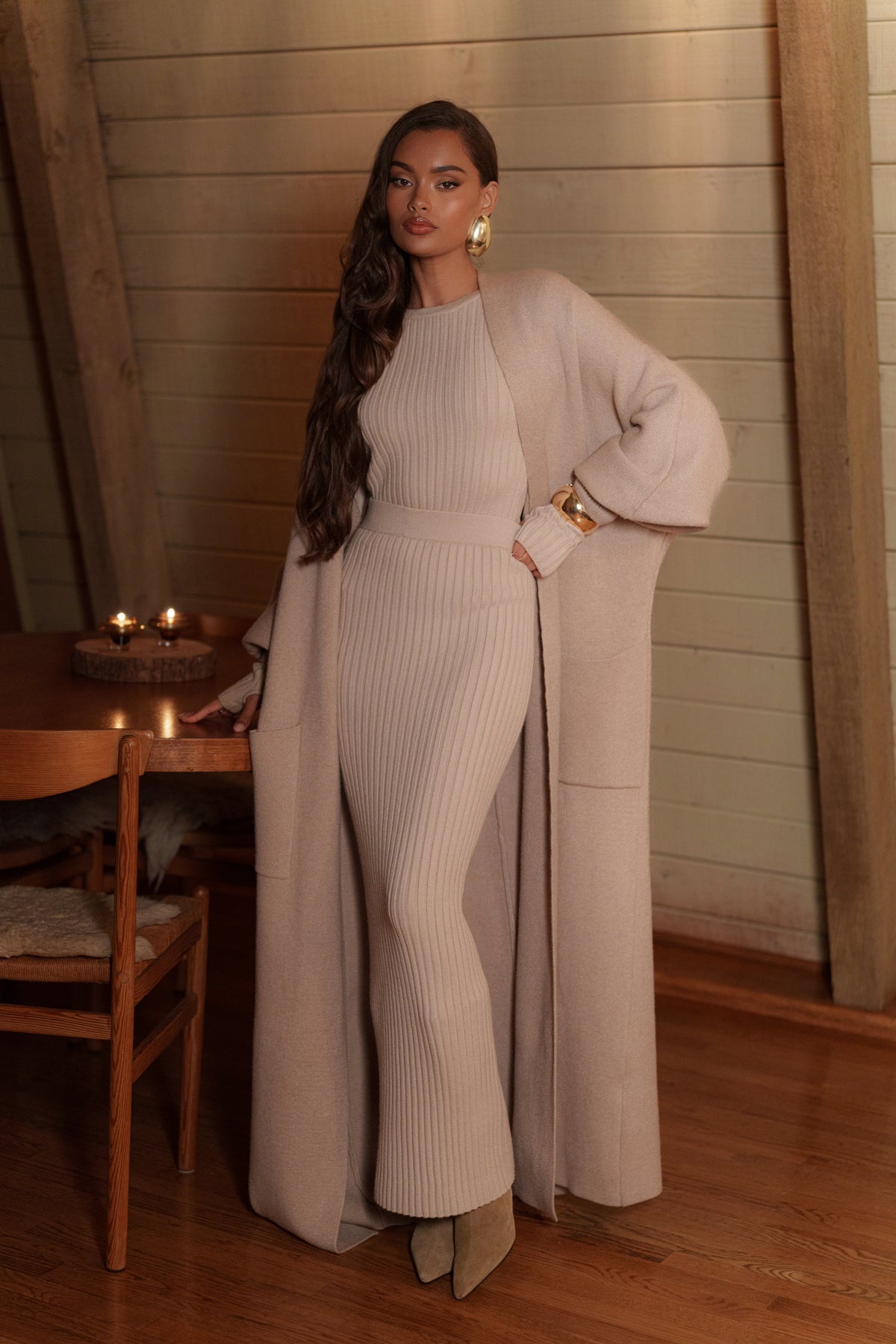 Beige Oversized Cardigan | Women’s Knit Cardigan Sweater 1