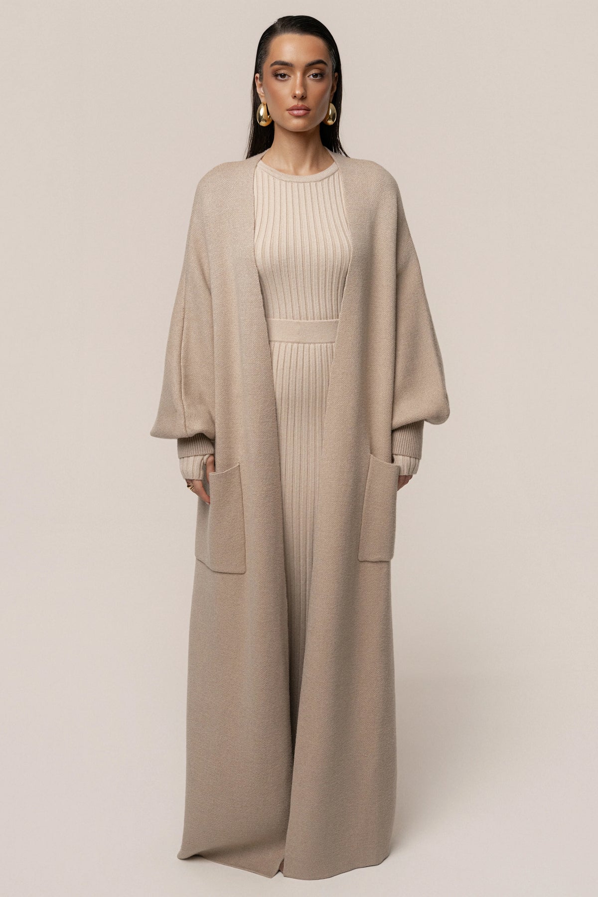 Beige Oversized Cardigan | Women’s Knit Cardigan Sweater 2