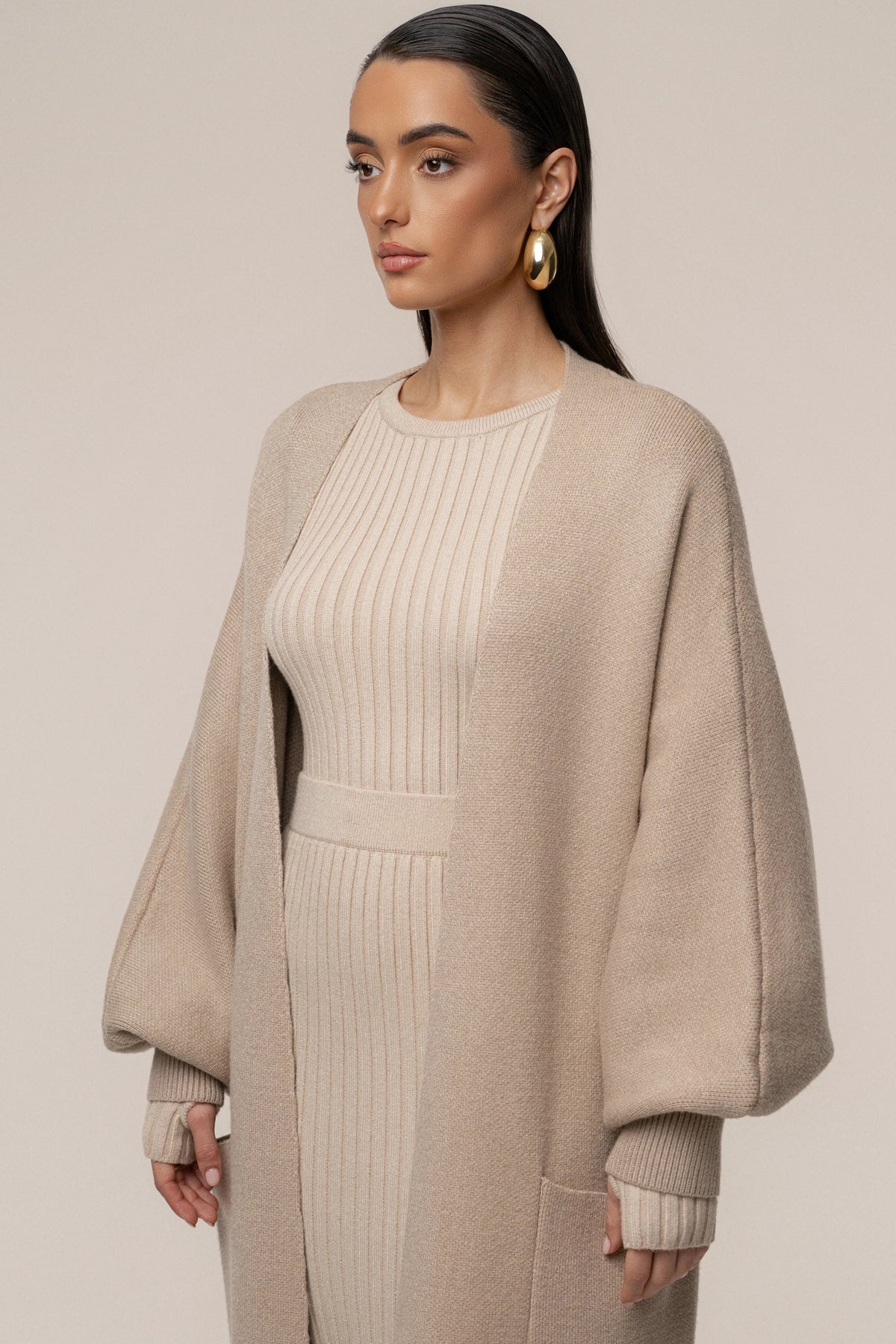 Beige Oversized Cardigan | Women’s Knit Cardigan Sweater 5