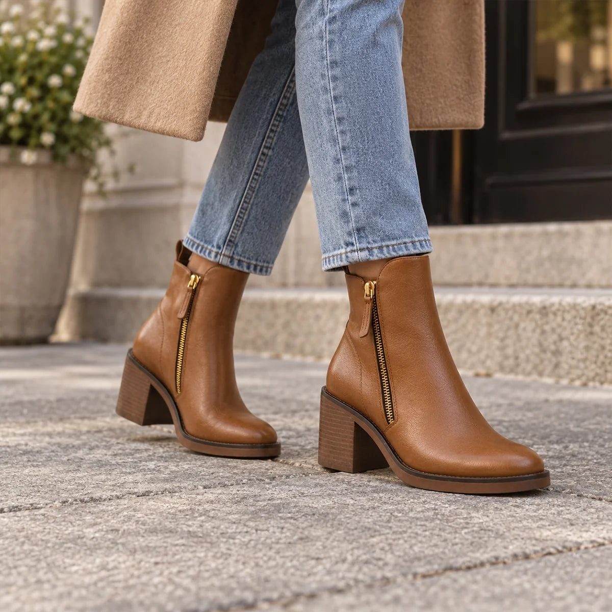 Black Ankle Boots | Women's Pointed Toe Block Heel Booties 7