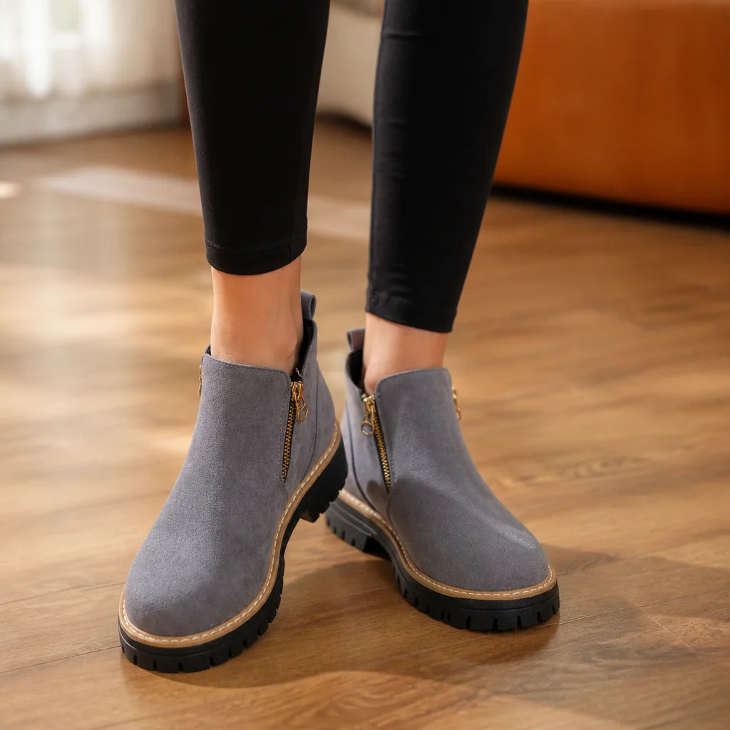Black Ankle Boots | Women's Square-Heel Zip-Up Booties 13