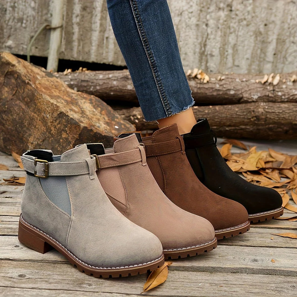 Black Chelsea Ankle Boots | Women's Block Heel with Buckle Strap 1