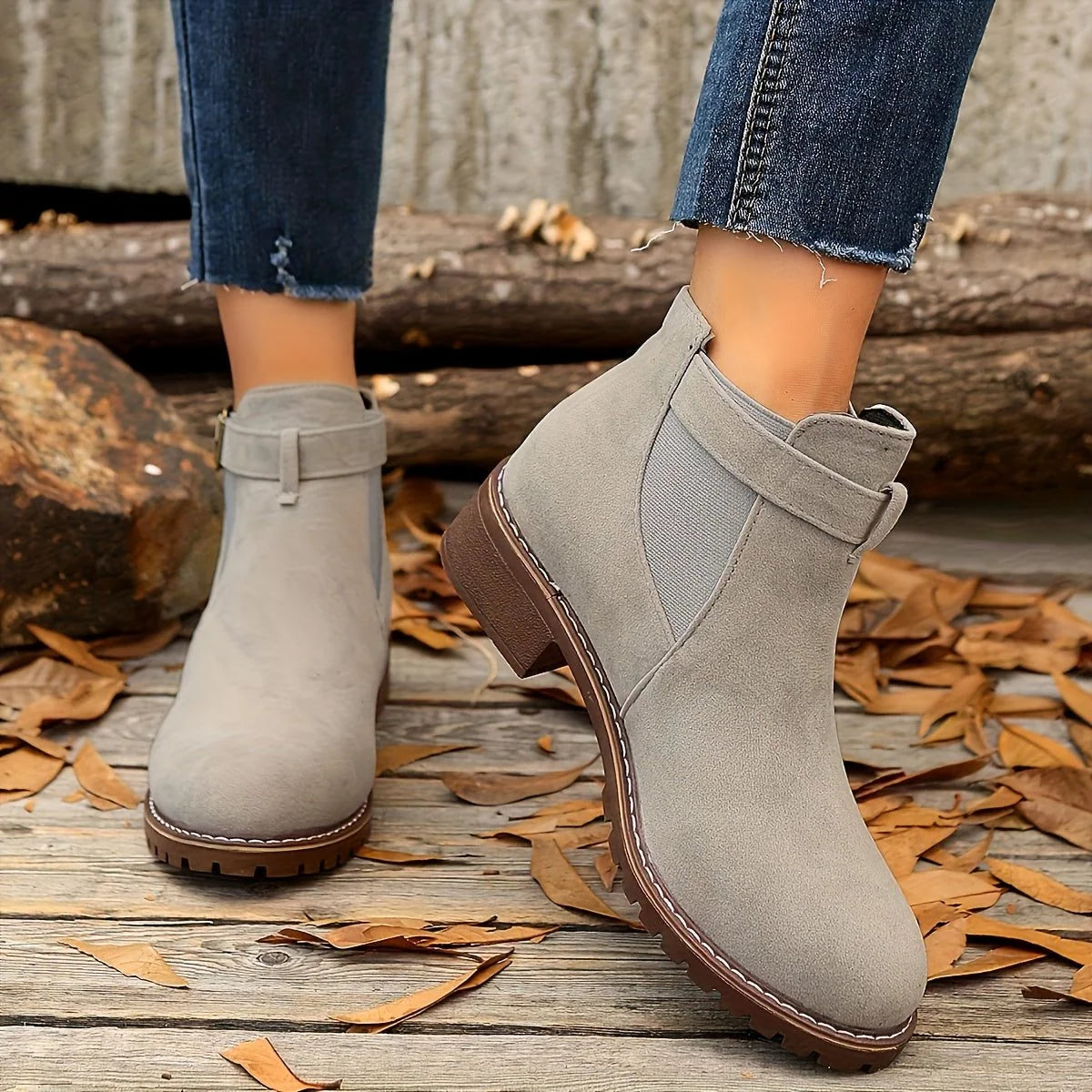 Black Chelsea Ankle Boots | Women's Block Heel with Buckle Strap 10