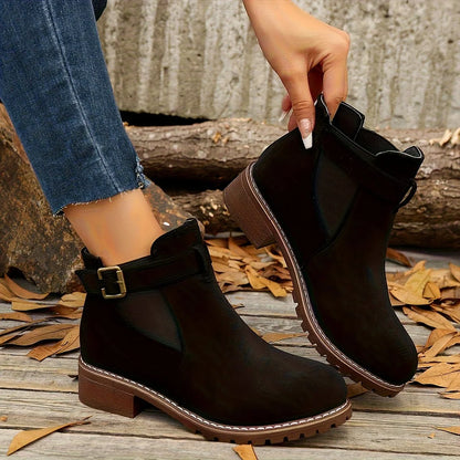Black Chelsea Ankle Boots | Women's Block Heel with Buckle Strap 2