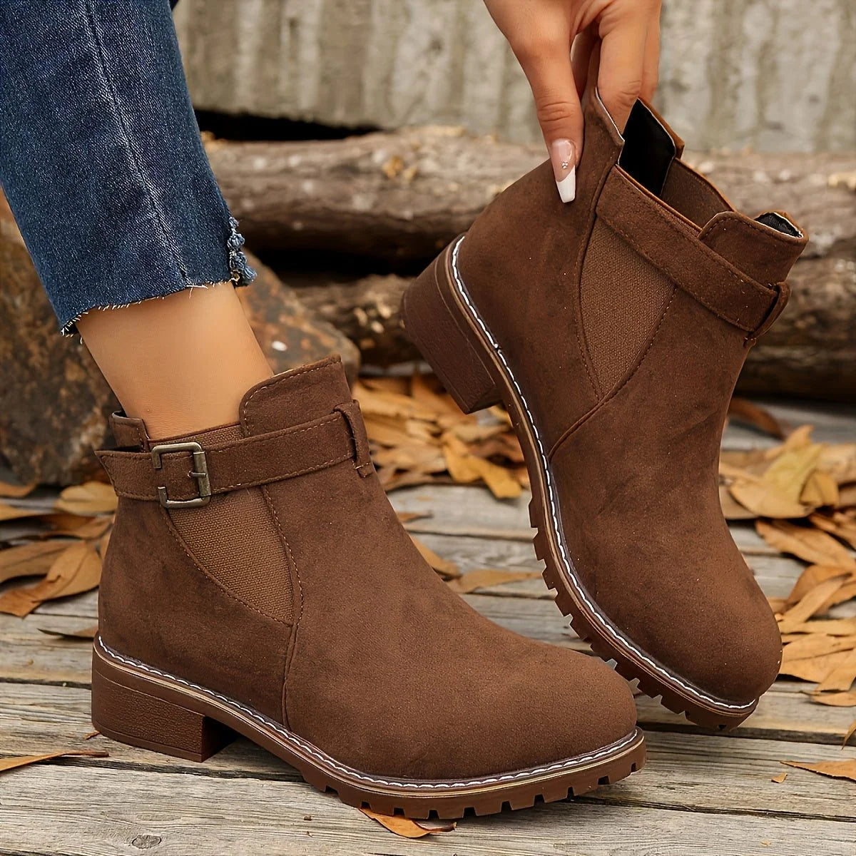 Black Chelsea Ankle Boots | Women's Block Heel with Buckle Strap 3