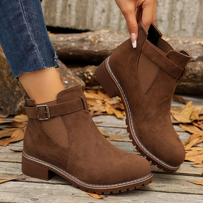 Black Chelsea Ankle Boots | Women's Block Heel with Buckle Strap 3