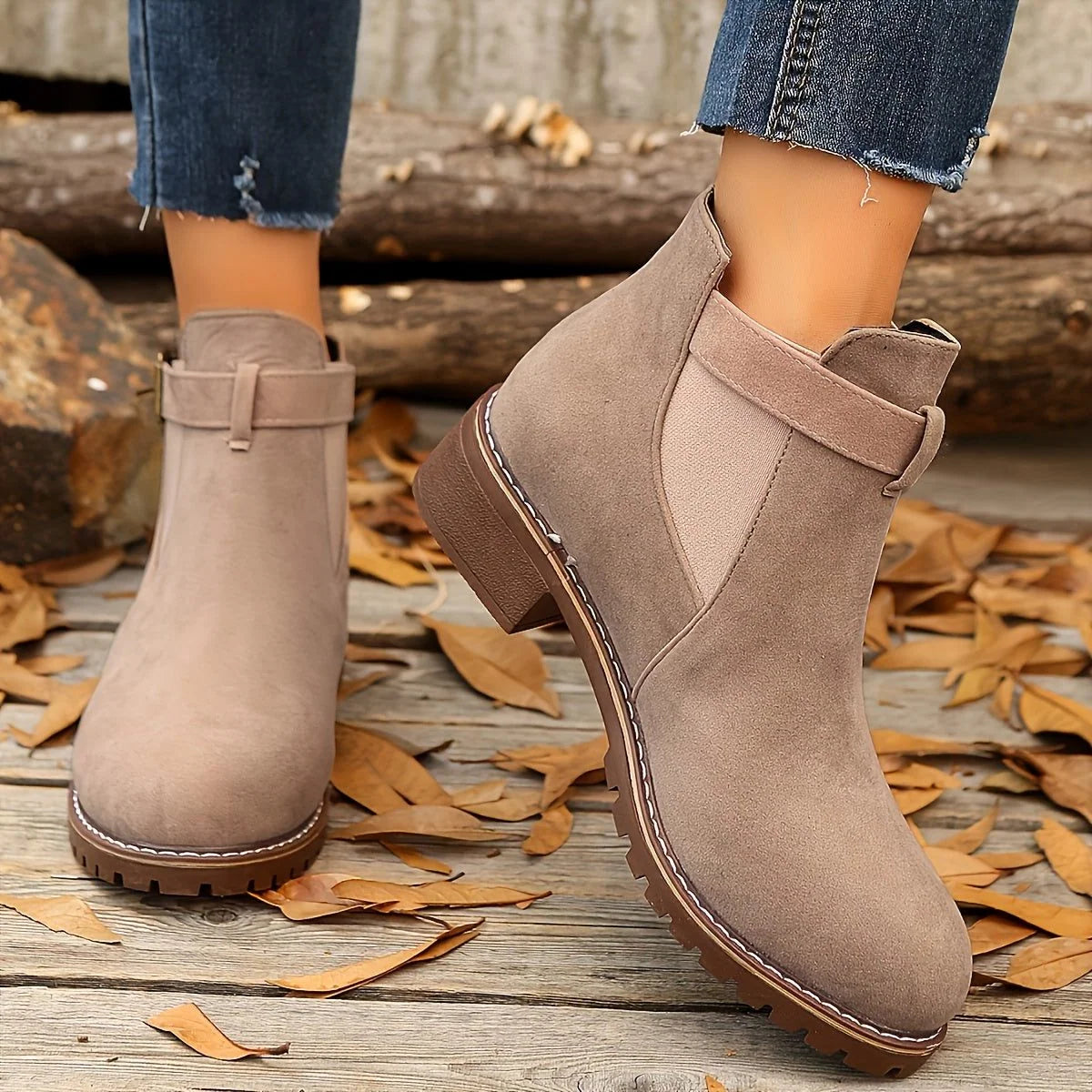 Black Chelsea Ankle Boots | Women's Block Heel with Buckle Strap 4