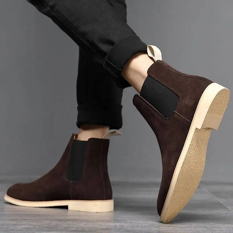 Black Chelsea Boots Men | Retro Slip-On Medium-High Ankle 4