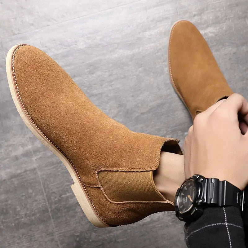 Black Chelsea Boots Men | Retro Slip-On Medium-High Ankle 5