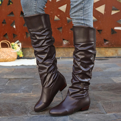 Black Knee High Boots | Women's Slouch Leather Long Boots 2