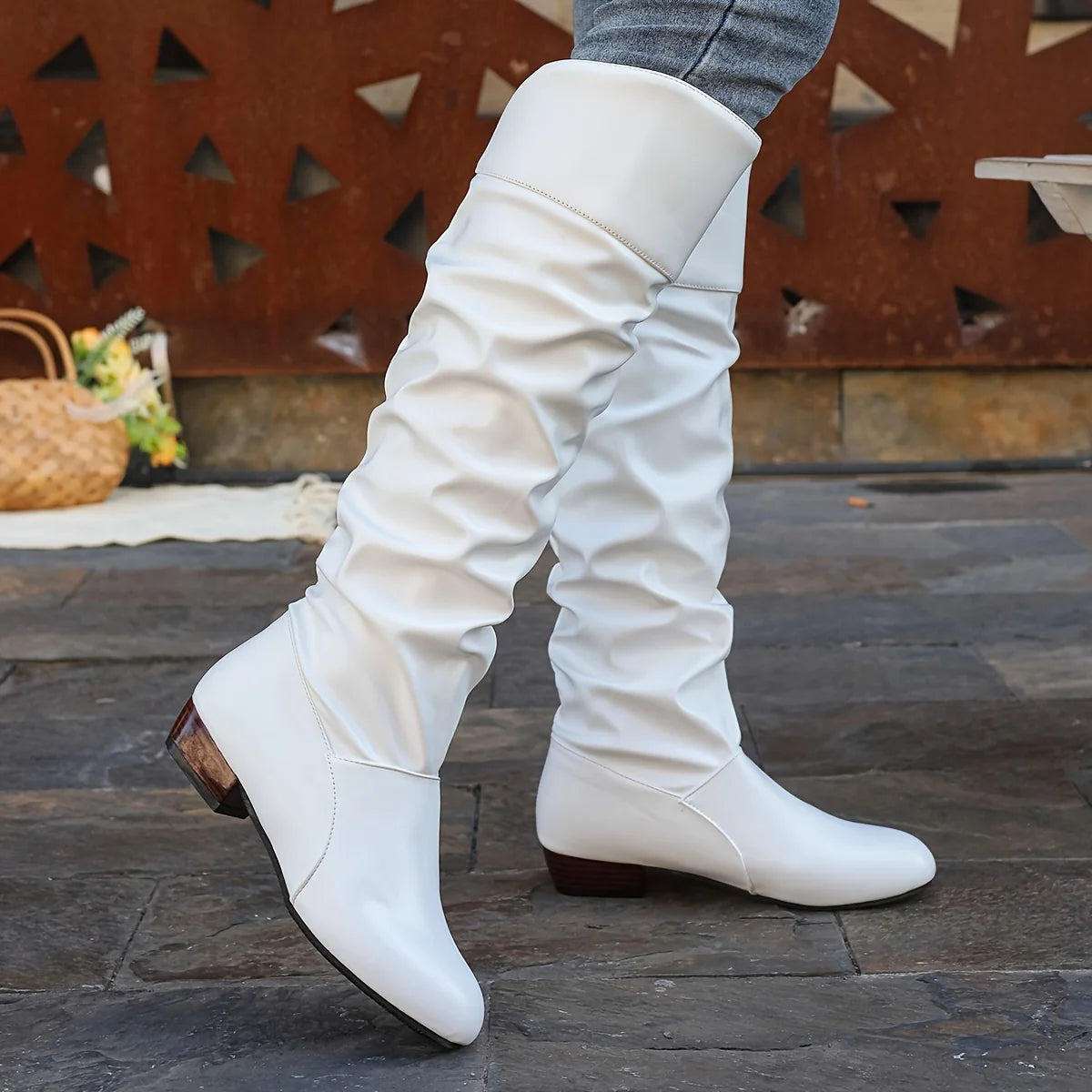 Black Knee High Boots | Women's Slouch Leather Long Boots 3