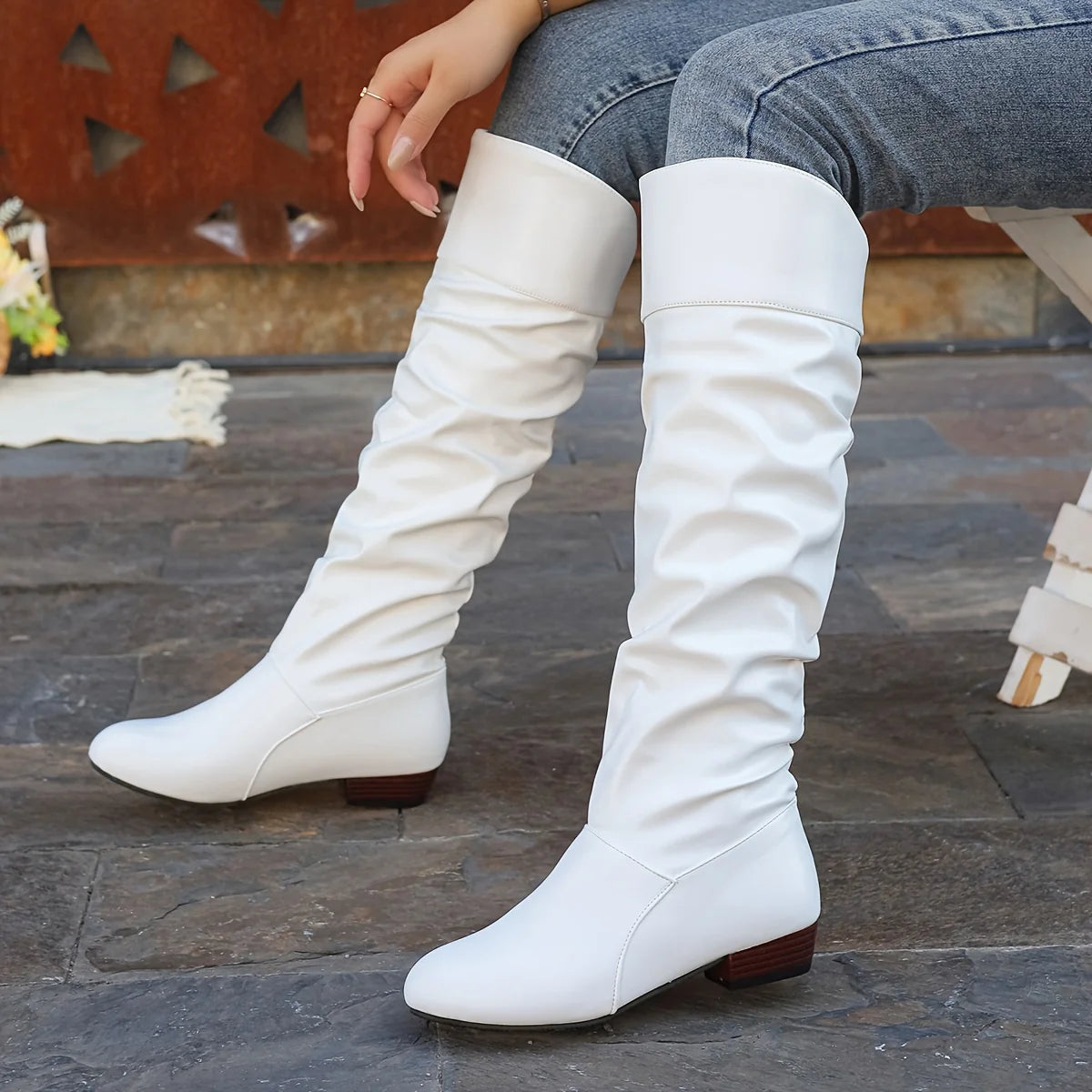 Black Knee High Boots | Women's Slouch Leather Long Boots 4