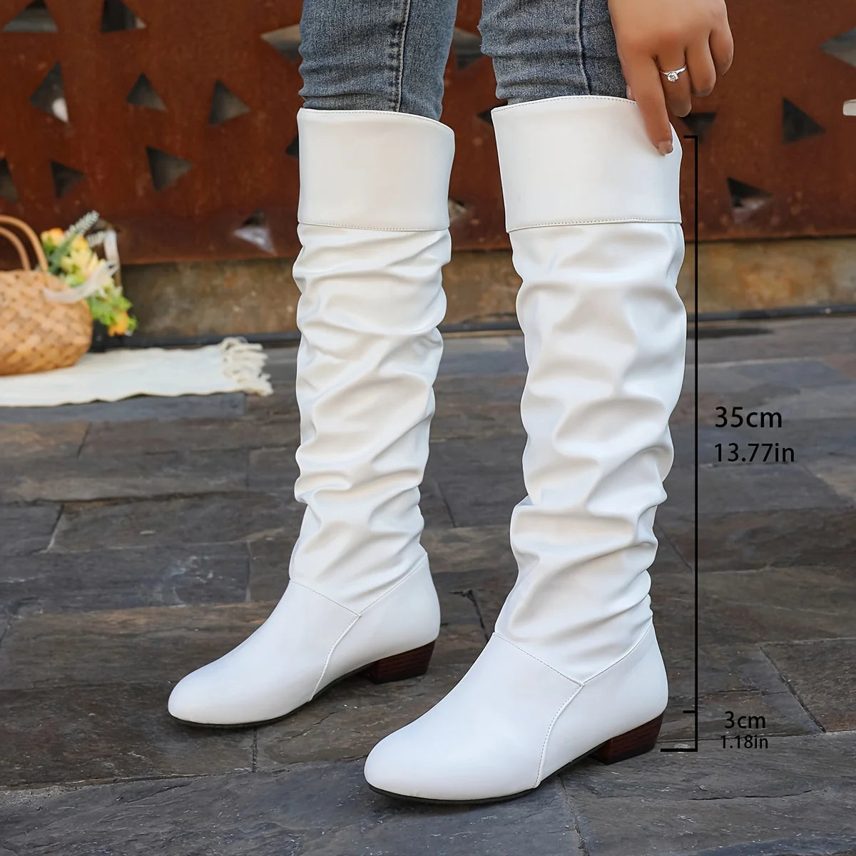 Black Knee High Boots | Women's Slouch Leather Long Boots 5