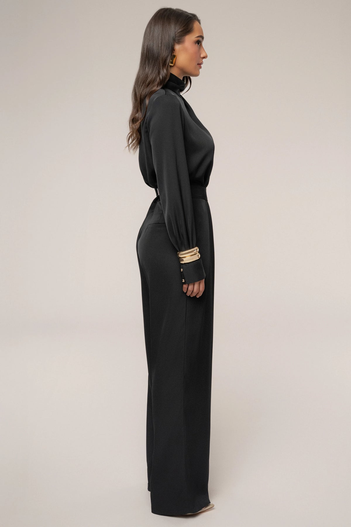 Black Satin Blouse | Women's Long Sleeve Tops Elegant Fit 5