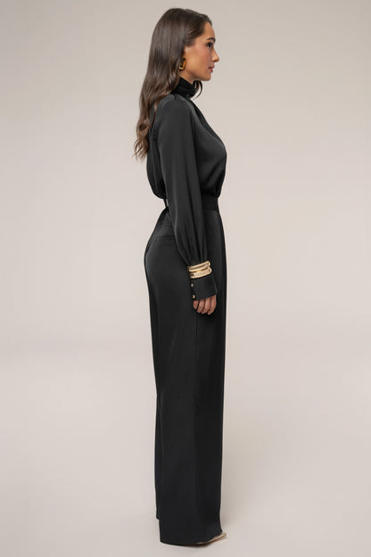 Black Satin Blouse | Women's Long Sleeve Tops Elegant Fit 5