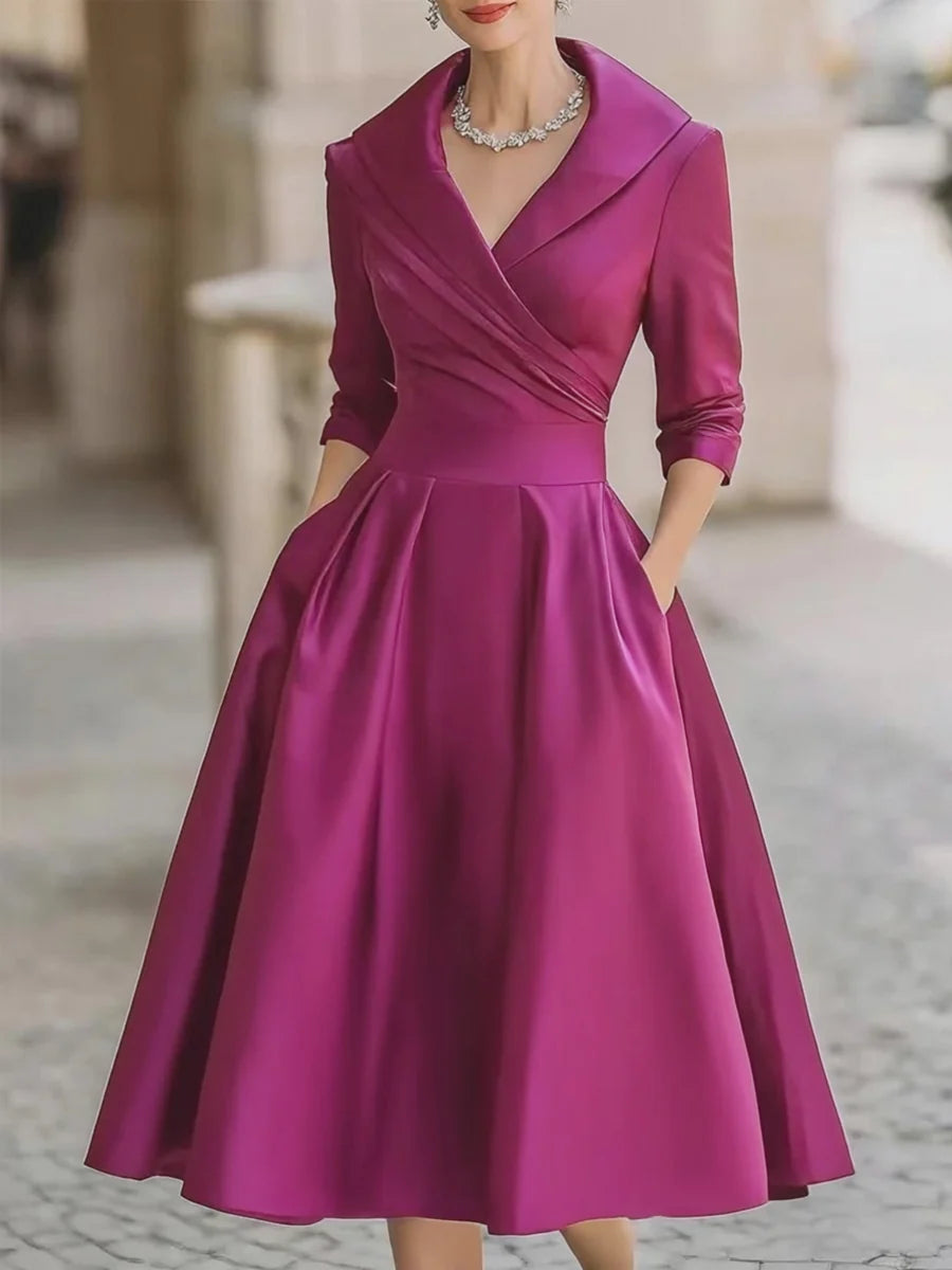 Black Satin Midi Dress | Long Sleeve Vintage Style for Women 10