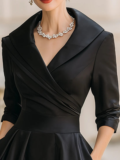 Black Satin Midi Dress | Long Sleeve Vintage Style for Women 3