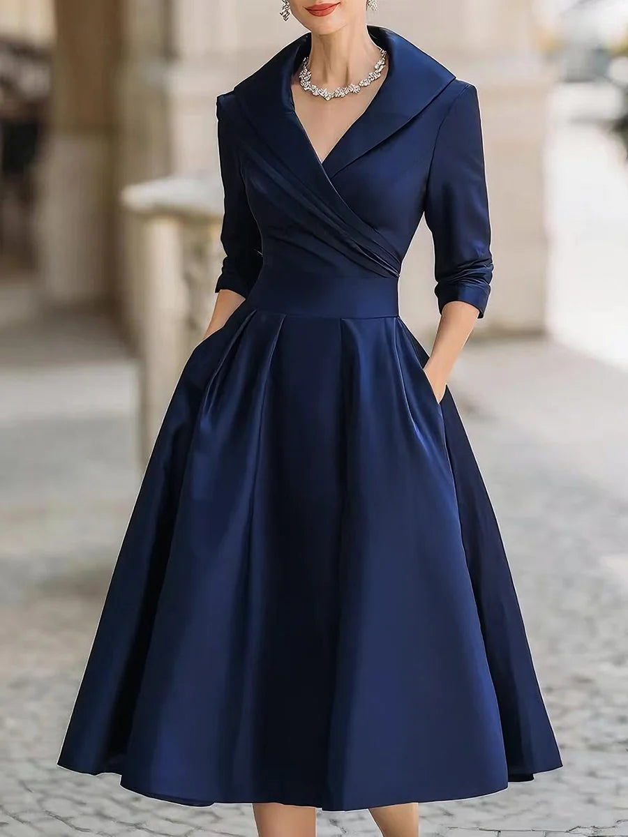 Black Satin Midi Dress | Long Sleeve Vintage Style for Women 6