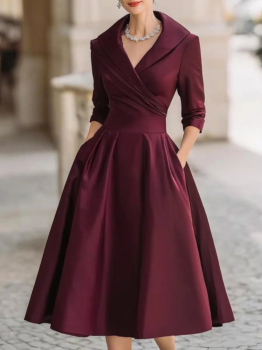 Black Satin Midi Dress | Long Sleeve Vintage Style for Women 9