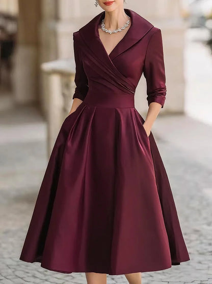 Black Satin Midi Dress | Long Sleeve Vintage Style for Women 9