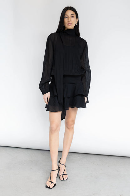 Black Sheer Ruffled Mini Dress | Women's Dress Size S 1