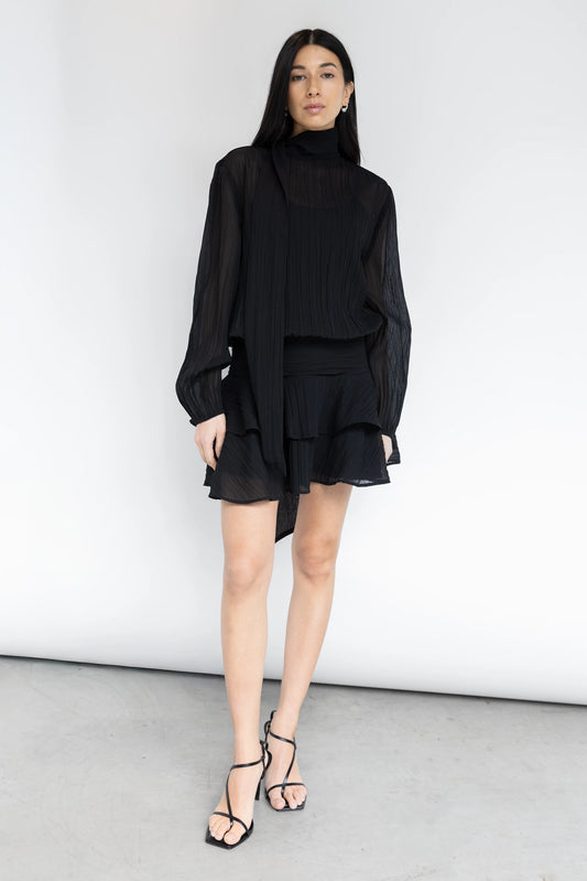 Black Sheer Ruffled Mini Dress | Women's Dress Size S 1