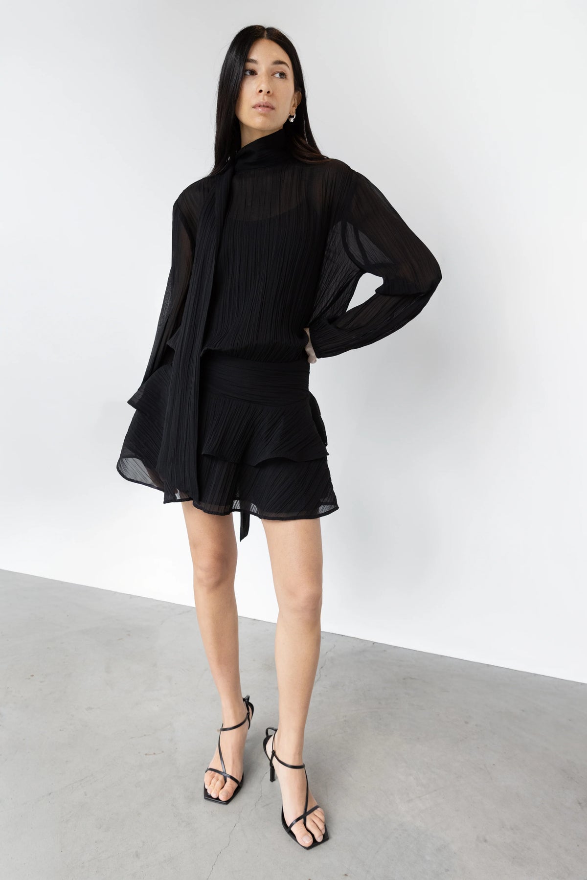 Black Sheer Ruffled Mini Dress | Women's Dress Size S 3