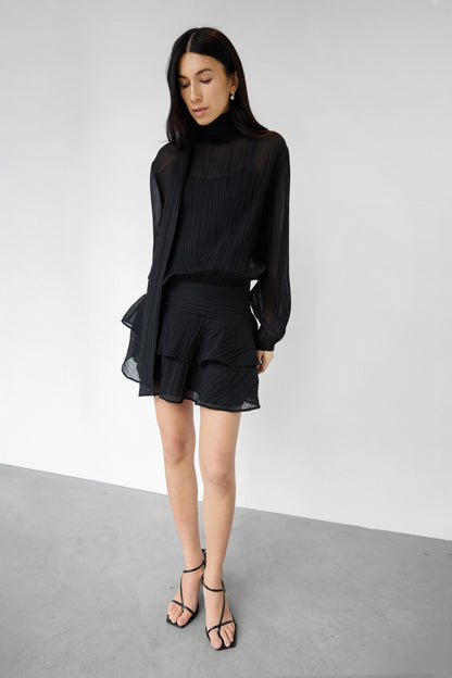 Black Sheer Ruffled Mini Dress | Women's Dress Size S 4