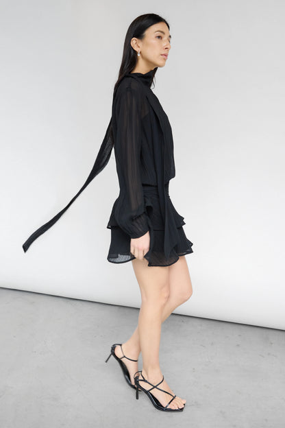 Black Sheer Ruffled Mini Dress | Women's Dress Size S 5