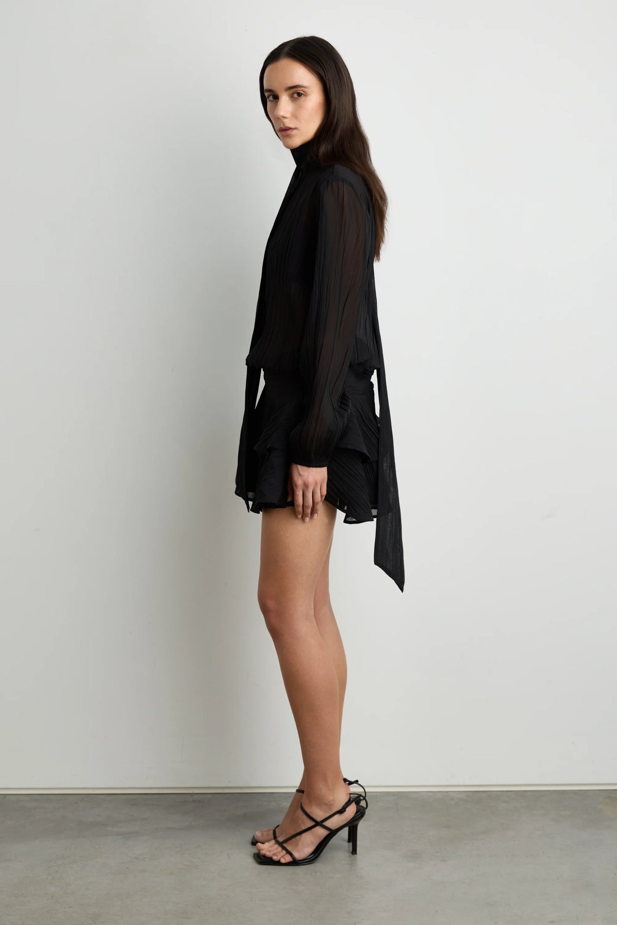 Black Sheer Ruffled Mini Dress | Women's Dress Size S 6