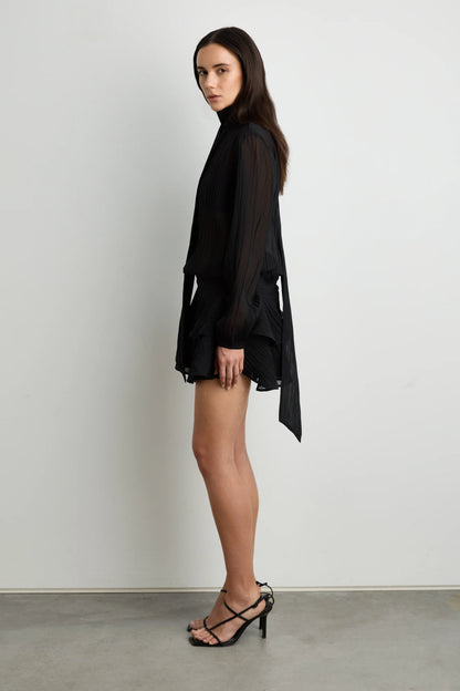 Black Sheer Ruffled Mini Dress | Women's Dress Size S 6