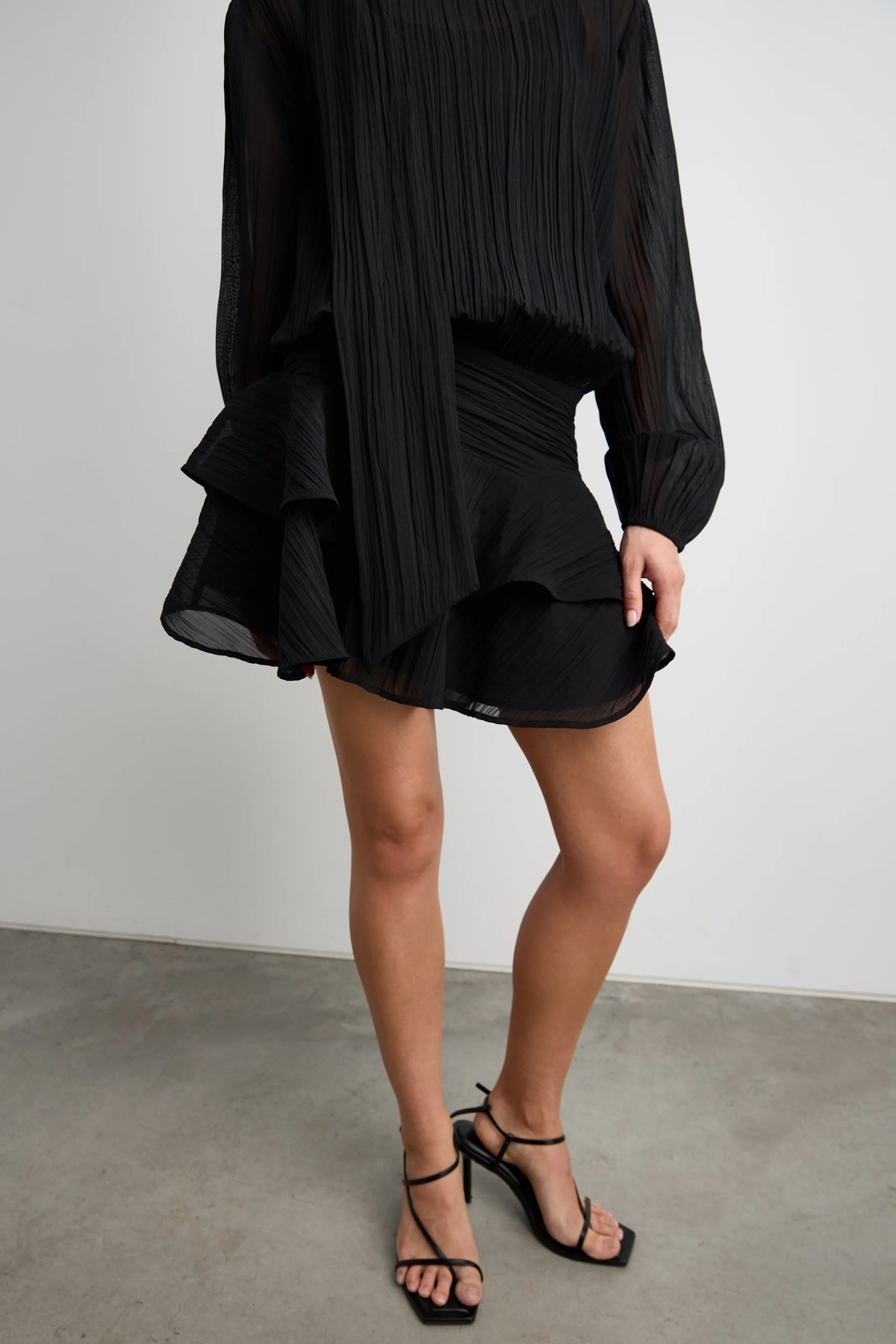 Black Sheer Ruffled Mini Dress | Women's Dress Size S 7
